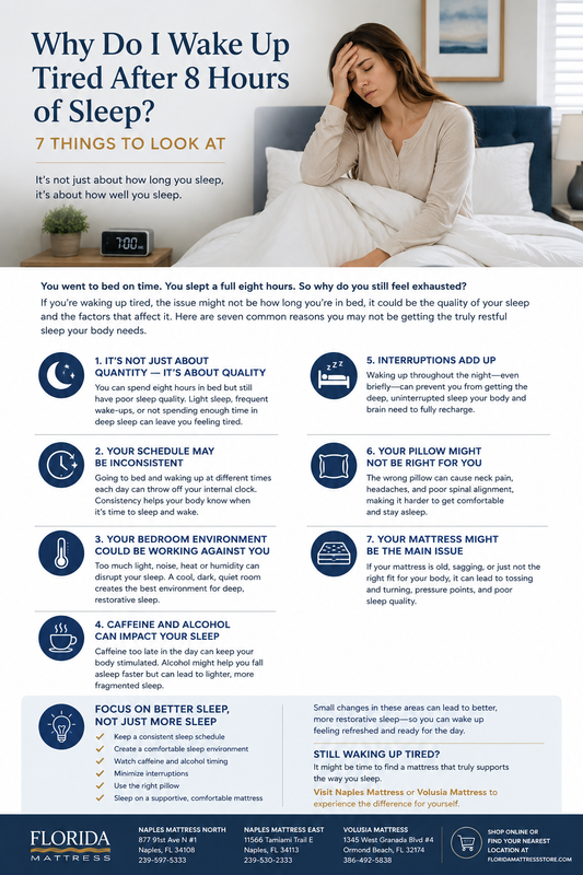 Woman waking up tired after eight hours of sleep and looking exhausted in bed